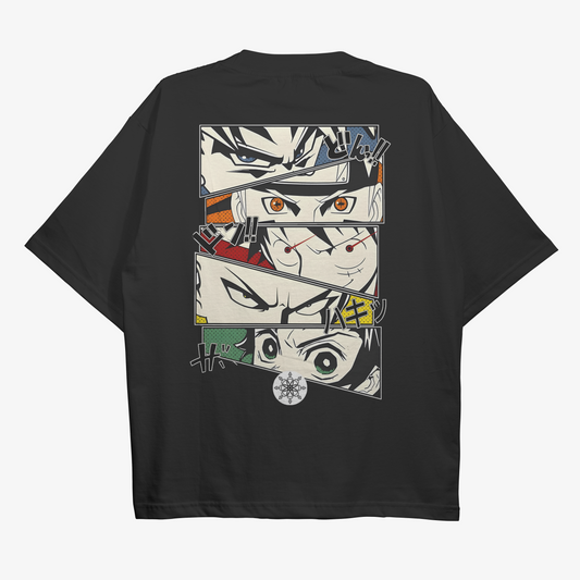 Naruto Luffy Saitama Oversized Anime Black T-shirt